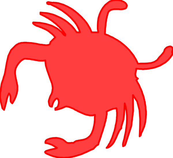 The image shows a red crab with two claws extended outward against an unseen background.