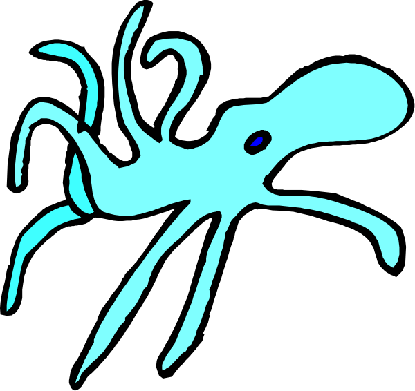 The image shows a stylized blue octopus with eight tentacles against a black background.