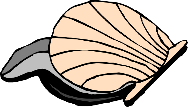 The image shows a stylized depiction of an open clam shell with its interior visible against a dark background; there is no text present in this clip-art illustration.