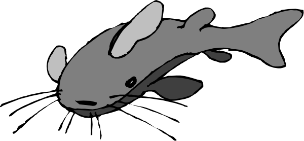 The image shows a cartoon shark with white teeth swimming underwater next to an unseen fish.