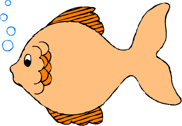 The image shows a cartoon depiction of an orange fish with blue fins swimming underwater next to bubbles that resemble eyes looking upwards towards it.
