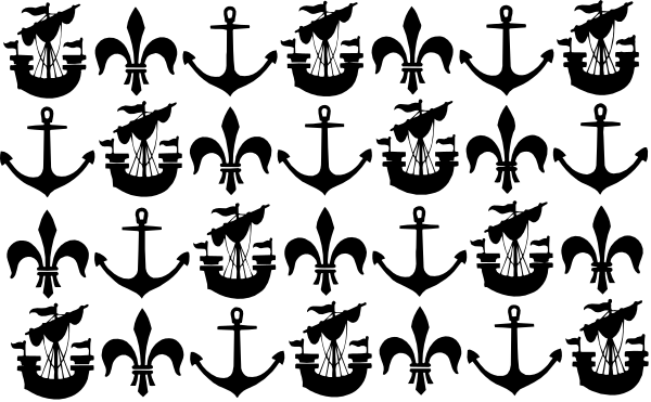 The image shows a black background with white silhouettes of horses running across it from left to right.