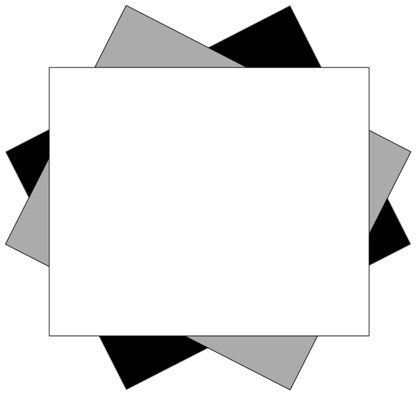 The image shows a black square with white borders at its corners within an abstract geometric pattern that includes triangles of varying sizes in shades of gray on what appears to be a dark background.