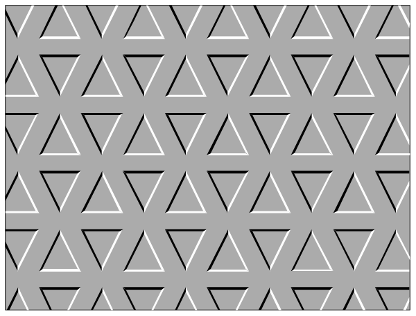 The image shows a pattern of interlocking geometric shapes resembling an abstract design on what appears to be a wallpaper sample strip with two ends meeting in the middle.