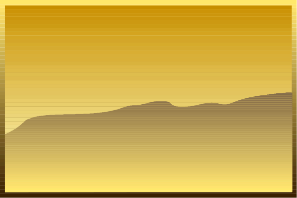 The image shows a pixelated representation of an abstract landscape with two distinct areas: on top is what appears to be water in shades of blue-green; below it lies land that transitions from green at its base, through yellow and orange hues as you move upwards towards brownish tones. There's no text or other objects present within the image.