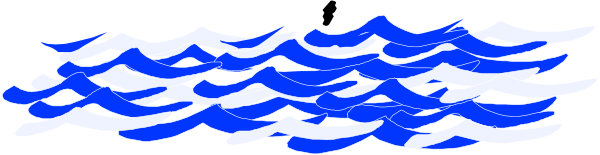 The image shows a blue wave pattern with white foam on top of it against a grey background.