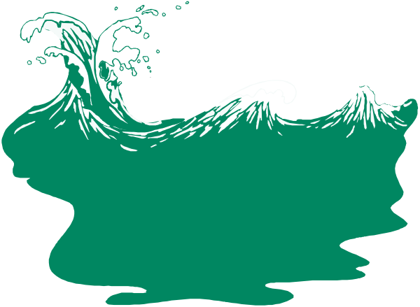 The image shows a stylized depiction of waves with white foam on top against an ocean background, set within what appears to be a black border that resembles water splashing around it; there is no text present in this clip-art illustration.