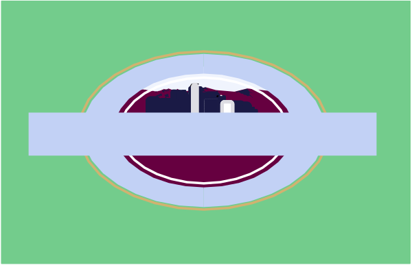 The image shows a green screen with an overlaid graphic of a logo that resembles a shield-like emblem in red and white on top left corner; there is also text at bottom right which appears to be part of a larger design, but it's not fully visible due to the cropping.