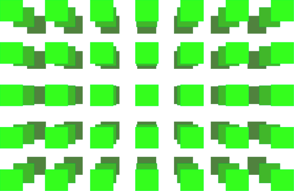 The image shows a pattern of green squares arranged within an intricate geometric design on what appears to be a gray background.