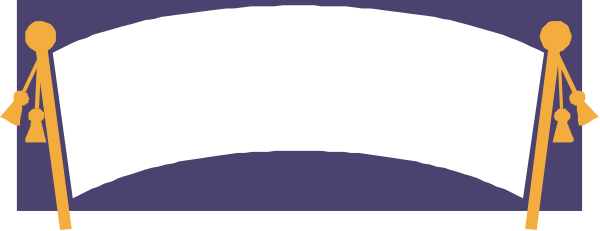 The image shows a stylized representation of two figures standing at opposite ends on either side of an archway with their backs to each other; there is no background detail provided in this clip-art depiction, focusing solely on these characters and the structure between them.