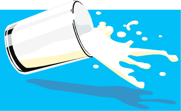 The illustration shows a glass of milk being poured from an open carton into another cup on top of it; there is no visible text in this image.