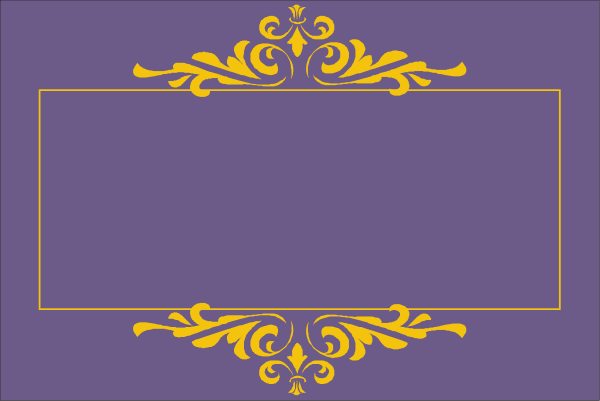 The image shows a purple banner with an intricate gold border design on it against a gray background.
