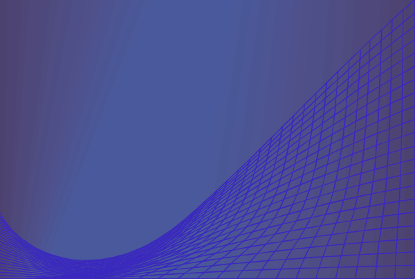 The image shows a blue wireframe representation of an abstract shape with curves that could be interpreted as waves or lines on a gray background.