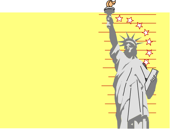 The image shows a cartoon of an iconic statue holding up a torch with stars around it against a yellow background that has measurements in inches on both sides.