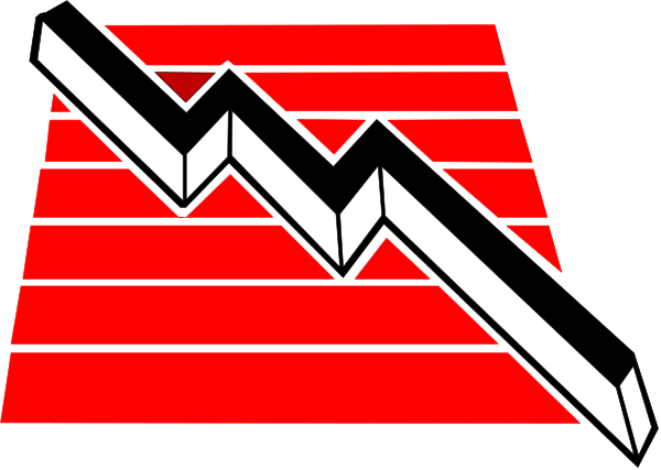The image shows a stylized graphic of an abstract red wave with white lines forming what appears to be a mountainous landscape beneath it, set against a dark background that has horizontal stripes resembling waves in shades of gray and black; there is no text present within this clip-art.