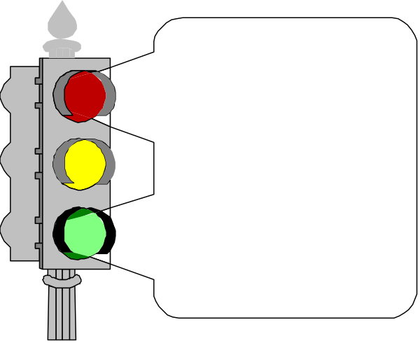 The image shows a traffic light with three colored lights: red on top left, yellow at bottom right, green above it in center of frame; below them is an empty signboard where one would expect to see street signs but there's nothing visible except for some white space and two blank rectangles.