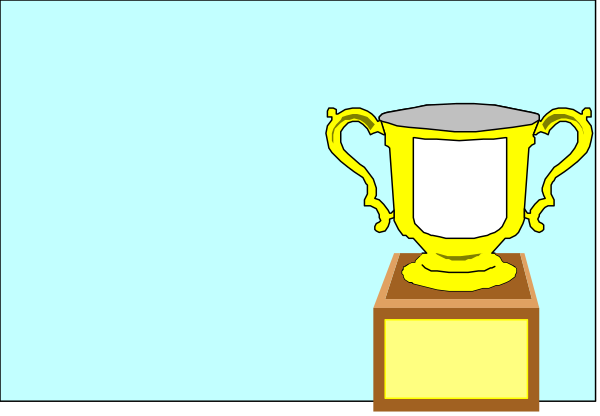 The image shows a trophy on top of an award stand with two columns against a blue background.