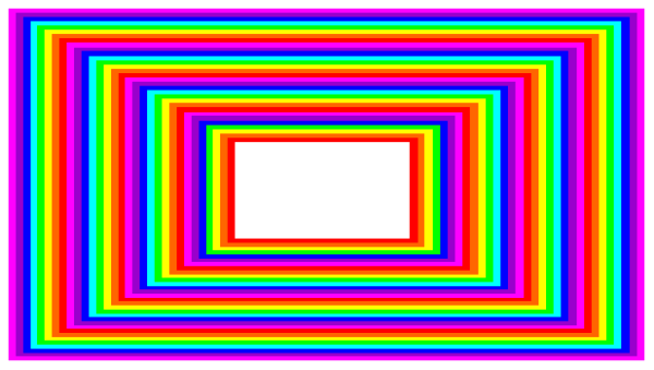 The image shows a colorful abstract design with two rectangles inside each other against a grey background.
