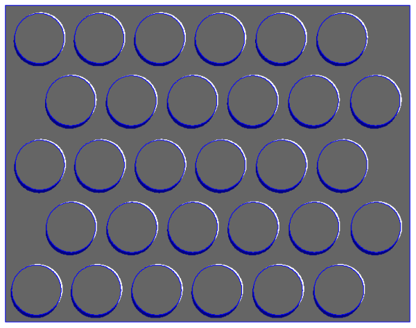 The image shows a grid of circles with varying shades of blue on what appears to be an abstract background.