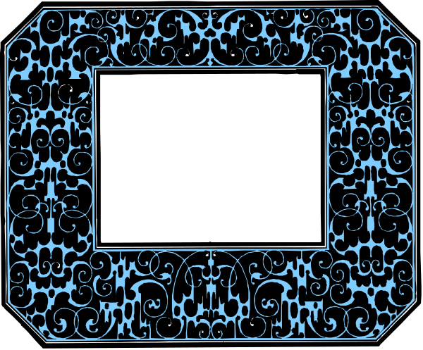 The image shows a blue floral patterned frame with an empty space inside it on what appears to be a tabletop in front of two other similar frames that also have blank spaces within them.