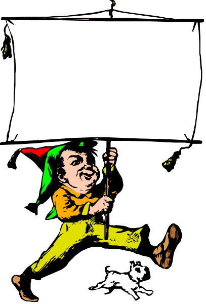 The image shows a cartoon of an elf holding up a sign with text that reads "Dear Santa Claus."
