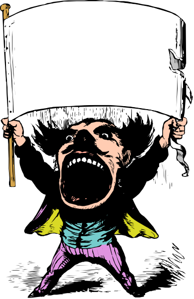 The image shows a black and white comic strip featuring an animated character with exaggerated facial features holding up what appears to be a sign that says "STOP" in bold letters atop his head.