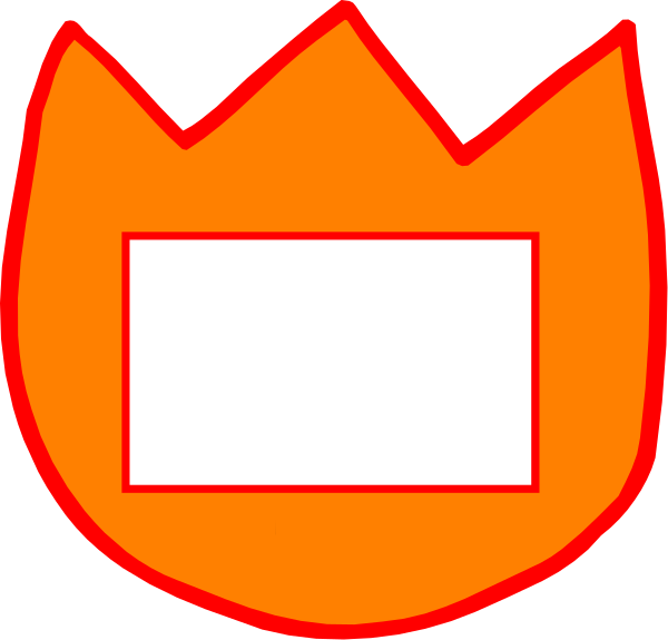 The image shows a stylized flame with an orange border on top of what appears to be a white square background.