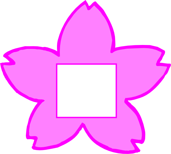 The image shows a pink flower with six petals against a black background on top of which there is an empty white square in the center.
