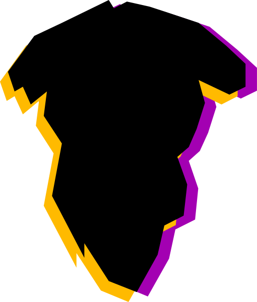 The image shows a black silhouette of an animal with yellow lines on it against a dark background.