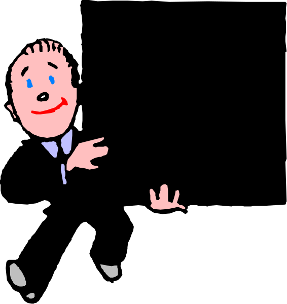 The image shows a cartoon of an animated character who appears to be male with blue eyes, wearing dark clothing including what seems like a suit jacket over a shirt, standing in front of a black background that suggests it's nighttime outside due to no visible windows or lights on buildings around him. He has his arms outstretched and is smiling broadly while looking directly at the viewer.