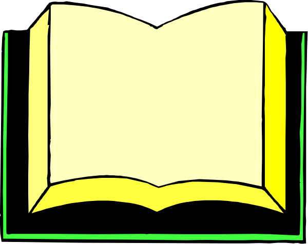 The image shows a book with an open cover on its left side against a dark background; there is no text present within this small clip-art illustration.