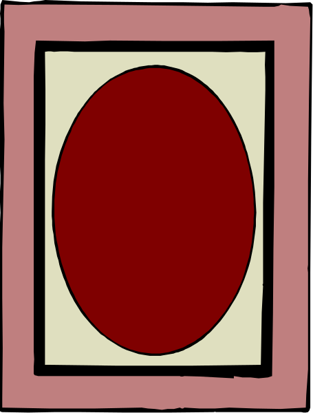 The picture shows a red oval on top of an orange rectangle with black lines forming its border inside a pink frame against a white background.