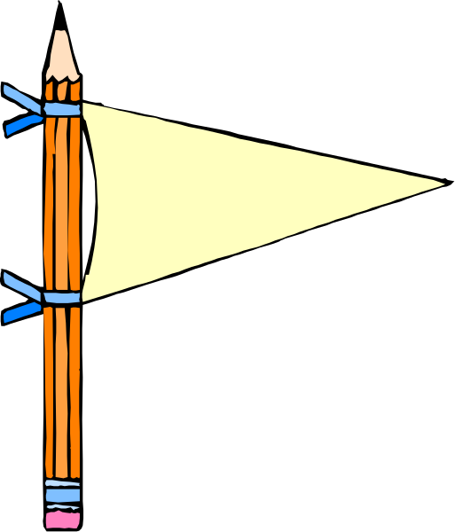 The image shows a pencil with an attached flashlight pointing upwards towards what appears to be a flagpole on top of a building in silhouette form against a dark background.