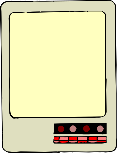 The image shows a simple drawing of an old computer monitor with buttons on its side against a plain background.
