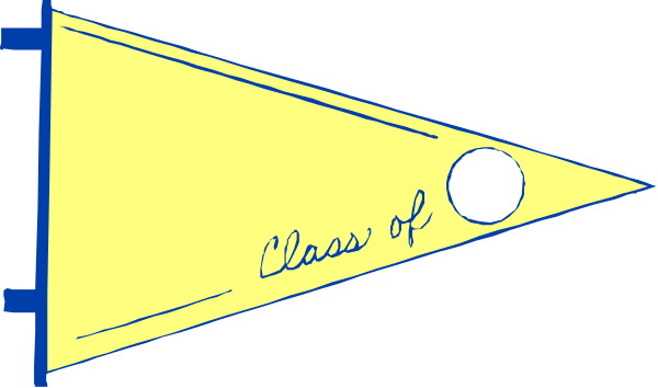 The image shows a yellow flag with black text that reads "Class of" followed by an illustration of a graduating cap on top right corner; below it is another line of text reading "Golf Ball."
