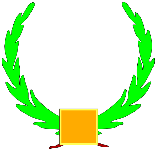 The image shows a black background with two laurel wreaths on either side of an orange square at the bottom center; there is no text present in this clip-art illustration.
