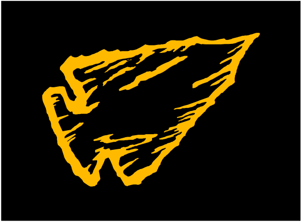 The image shows a black and white logo with an abstract design that resembles a stylized letter "V" in yellow coloring on top of what appears to be a mountain-like shape below it, set against a gray background.