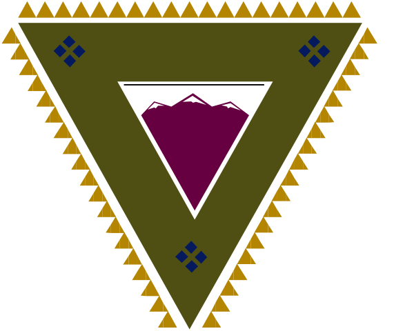 The image shows a stylized tribal design with geometric shapes resembling an abstract mountain range at its center within three triangles that form a larger triangle shape; there is no text present in this clip-art illustration, and it appears to be designed for decorative purposes rather than depicting any specific scene or action.
