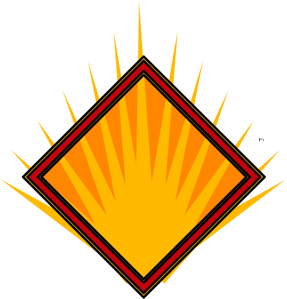 The image shows a stylized sunburst with rays emanating from it against an orange background on top of what appears to be a shield-like shape in black coloring at its center.
