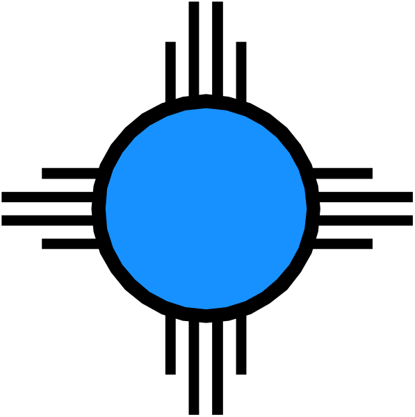 The image shows a blue circle on top of another black background with an arrow pointing to it from above left corner indicating its position in relation to other elements within the frame.