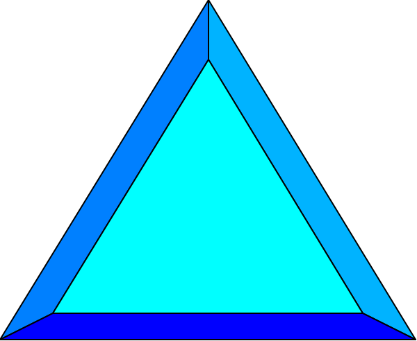 The image shows a simple geometric design resembling an abstract pyramid with blue triangles on top of each other against a dark background.