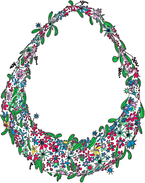 The image shows a wreath with floral elements surrounding an oval frame that contains what appears to be a white background within it; there is no text present in this clip-art illustration.