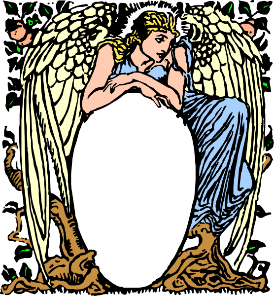The image shows a stylized illustration of an angel sitting on top of what appears to be an egg with wings spread out behind it; there is no text present in this clip-art version.