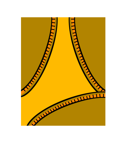 The image shows a simple black and white illustration of an abstract design with geometric shapes resembling stylized clothing items on what appears to be a brown background.