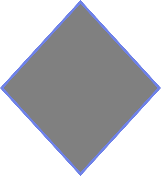 The image shows a simple geometric shape resembling an abstract diamond with blue borders against a grey background on the left side of the frame.