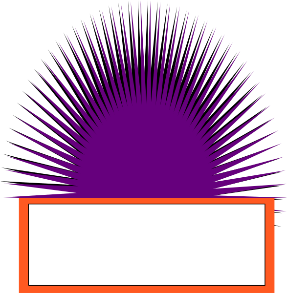 The image shows a purple sun with rays emanating from it against an orange background on top of what appears to be a red rectangle in one frame, transitioning into another frame where there is no visible object and only two rectangles at different angles can be seen: one white above the other.
