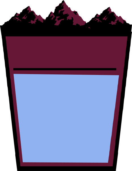 The image shows a cup with snow on top of it placed inside another larger container that has blue liquid at its bottom.