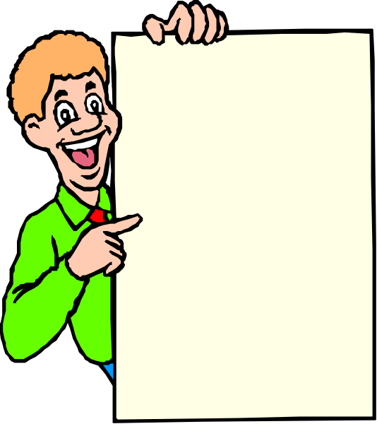 The cartoon shows a man holding up an empty sign with his finger pointing at it while standing behind a desk.