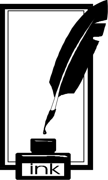 The image shows a black and white photo of an object with text on it that reads "INK."