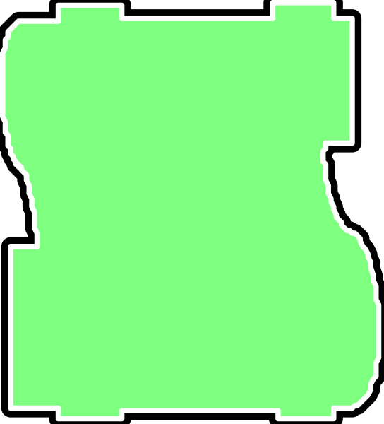 The image shows a green square with an outline of two rectangles inside it against a gray background.